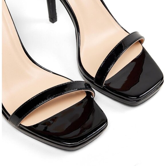 Women's Black Synthetic Open Square Toe Ankle Strap Platform High Heel Sandals - Picture 4 of 9